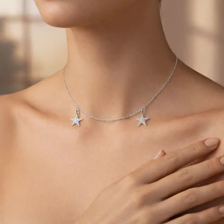 שרשרת צ'וקר / קולר כוכבים מכסף משובץ