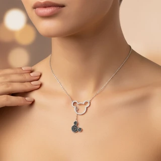 שרשרת מיקי ותליון נופל מכסף משובץ