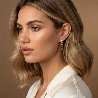 זוג עגילים הלני עם זירקון לב בציפוי זהב