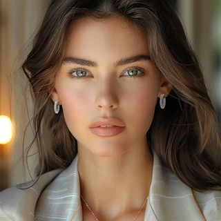 זוג עגילים חישוק מכסף משובץ | גובה 2 ס"מ