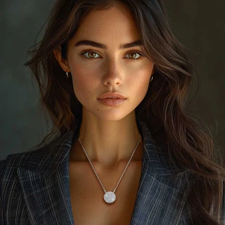 שרשרת עיגול מכסף משובץ