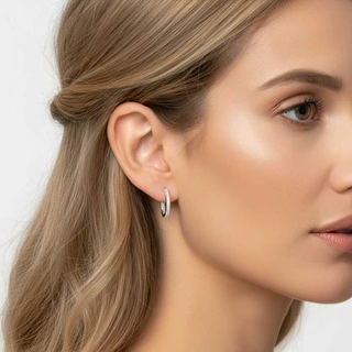 זוג עגילים חישוק אליפסה מכסף משובץ דגם C1