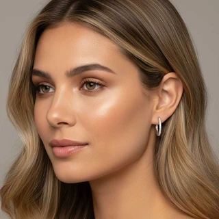 זוג עגילים חישוק אליפסה מכסף משובץ דגם C2