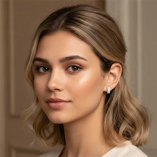 זוג עגילים חישוק מכסף משובץ דגם C4