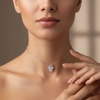 שרשרת צ'וקר / קולר חמסה מכסף משובץ