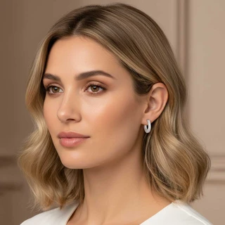 זוג עגילים חישוק מכסף משובץ | גובה 2 ס"מ