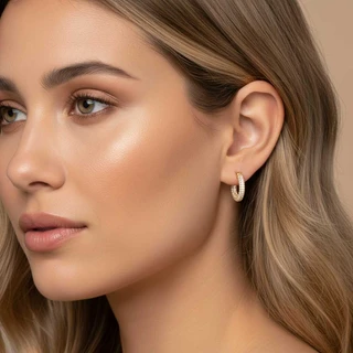 זוג עגילים חישוק גולדפילד משובץ | גובה 2 ס"מ