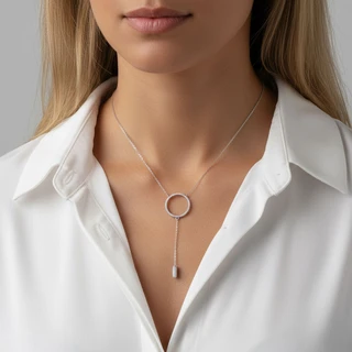 שרשרת חישוק ותליון נופל מכסף משובץ