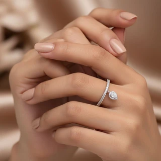 טבעת טיפה תליון נופל מכסף משובץ