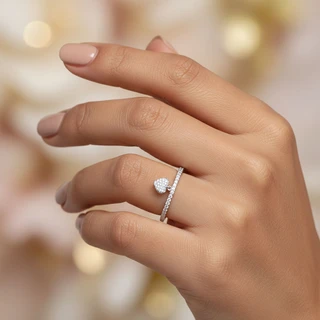 טבעת לב תליון נופל מכסף משובץ