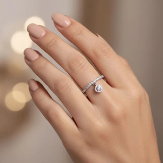 טבעת אלין תליון נופל מכסף משובץ