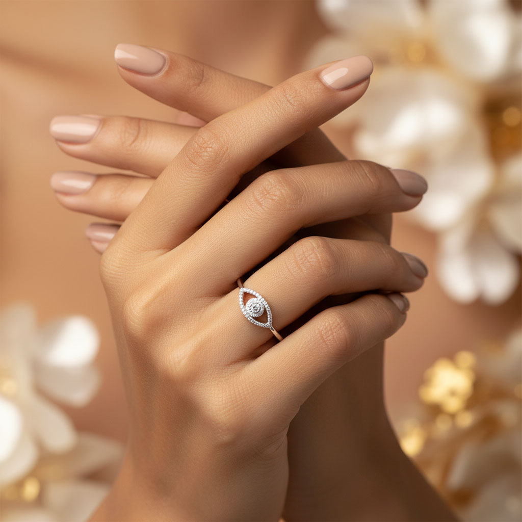 טבעת עין הרע מכסף משובץ