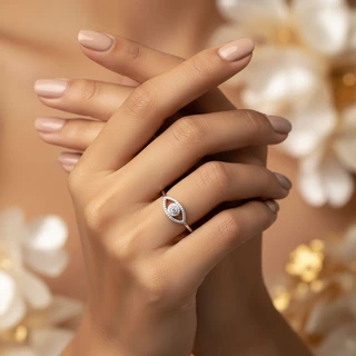 טבעת עין הרע מכסף משובץ