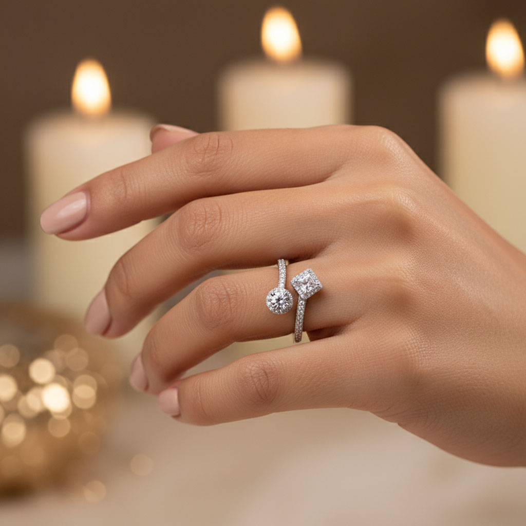 טבעת הלן מכסף משובץ