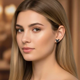 זוג עגילים מיקי מכסף בשיבוץ שחור