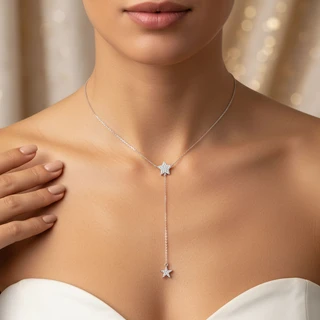 שרשרת כוכב ותליון נופל מכסף משובץ