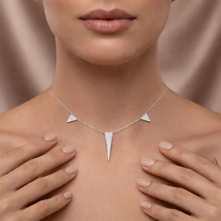 שרשרת צ'וקר / קולר משולשים מכסף משובץ