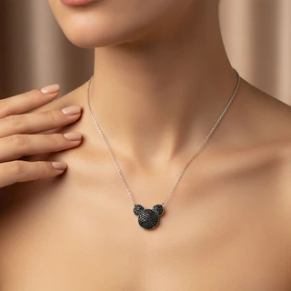 שרשרת מיקי מכסף בשיבוץ שחור