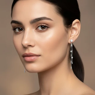 זוג עגילים נופלים ריין מכסף משובץ