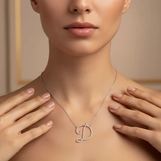 שרשרת אות D מכסף משובץ