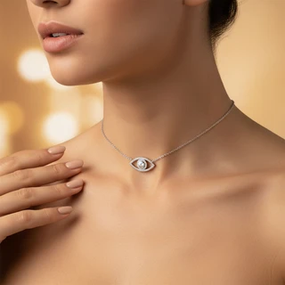 שרשרת צ'וקר / קולר עין הרע מכסף משובץ