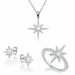 סט קרח מכסף משובץ שרשרת | טבעת | עגילים