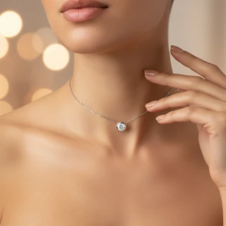 שרשרת צ'וקר / קולר סוליטר מכסף משובץ