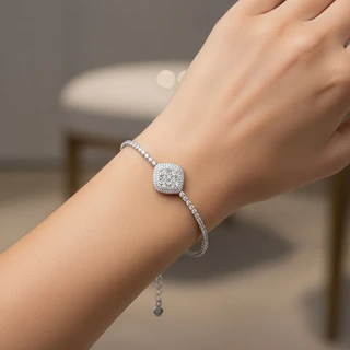 צמיד קרוליין מכסף משובץ