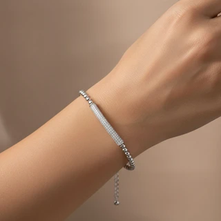 צמיד פלטה כדורים מכסף משובץ דגם B50