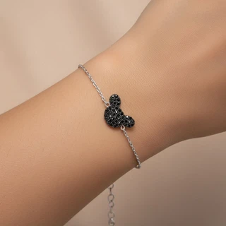 צמיד מיקי מכסף בשיבוץ שחור