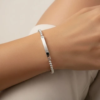 צמיד כסף כדורים ופלטת חריטה דגם B51