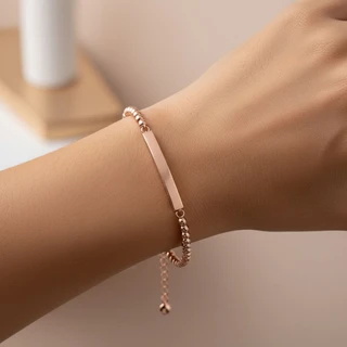 צמיד רוז גולד כדורים ופלטת חריטה דגם B51