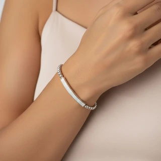 צמיד פלטה כדורים מכסף משובץ