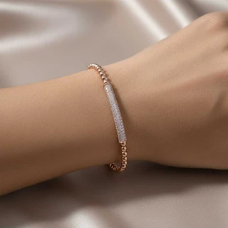 צמיד פלטה כדורים רוז גולד משובץ דגם B50