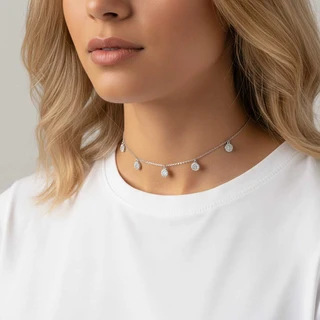 שרשרת צ'וקר / קולר 5 עיגולים מכסף משובץ