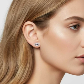 זוג עגילים עין הרע אבן כחולה מכסף משובץ