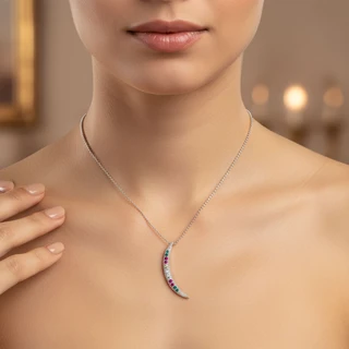 שרשרת ירח מכסף בשיבוץ צבעוני