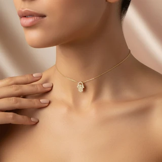 שרשרת צ'וקר / קולר חמסה גולדפילד משובץ