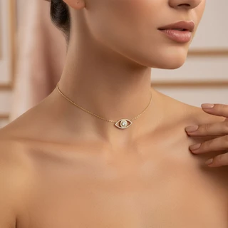 שרשרת צ'וקר / קולר עין הרע גולדפילד משובץ