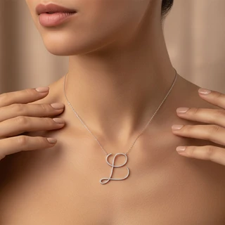 שרשרת אות L מכסף משובץ