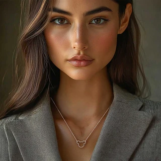 שרשרת מיקי חלול מכסף משובץ