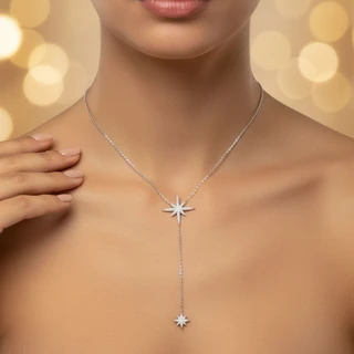 שרשרת קרח ותליון נופל מכסף משובץ