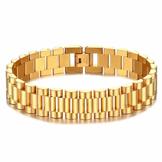 צמיד גורמט חוליות מפלדת אל חלד בציפוי זהב לגבר דגם B127