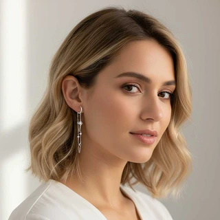 זוג עגילים נופלים סברינה מכסף משובץ