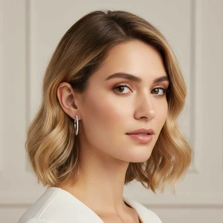 זוג עגילים חישוק טיילור 4 ס"מ מכסף משובץ