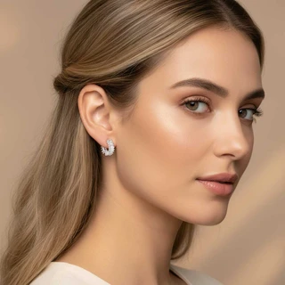 זוג עגילים חישוק ליה מכסף משובץ