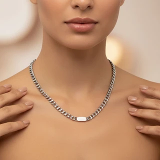 שרשרת גורמט ותליון חריטה מפלדת אל חלד דגם N9