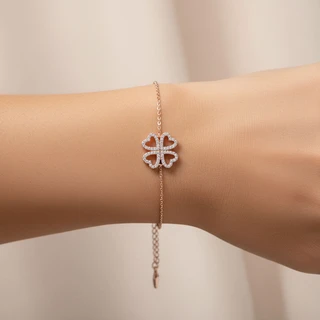 צמיד תילתן רוז גולד משובץ