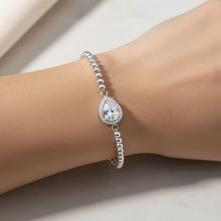 צמיד כדורים טיפה מכסף משובץ