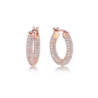 זוג עגילים חישוק רוז גולד משובץ | גובה 2 ס"מ